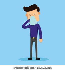 Vector illustration of a sneezing cartoon character. Can be used for medical and health care content purposes.