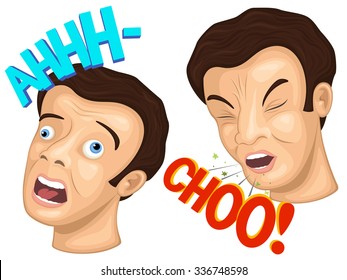 Vector illustration of a sneezing man.