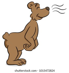 vector illustration of a sniffing cartoon bear
