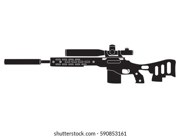 The vector illustration of a sniper rifle on the white background
