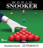 Vector illustration of snooker championship and referee setting up balls.