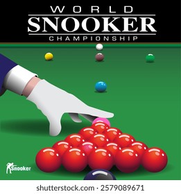 Vector illustration of snooker championship and referee setting up balls.