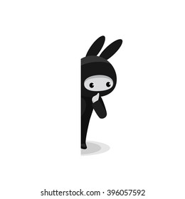 Vector illustration of snooping cute bunny ninja isolated on white background 