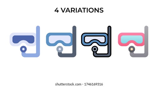 Vector illustration of snorkel glasses icon or logo use 4 variations flat, lineal, gradient, blue  design style