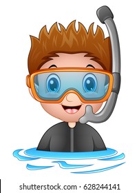 Vector illustration of Snorkeling boy cartoon