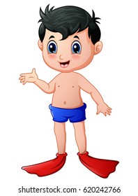 Vector illustration of Snorkeling boy waving hand