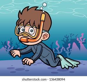 Vector illustration of Snorkeling kid