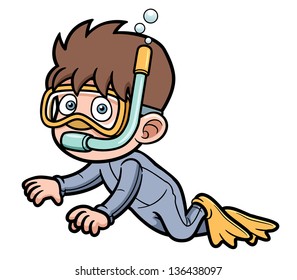 Vector illustration of Snorkeling kid