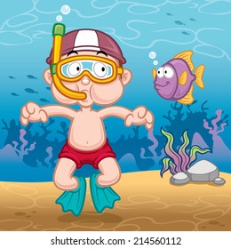 Vector illustration of Snorkeling kid