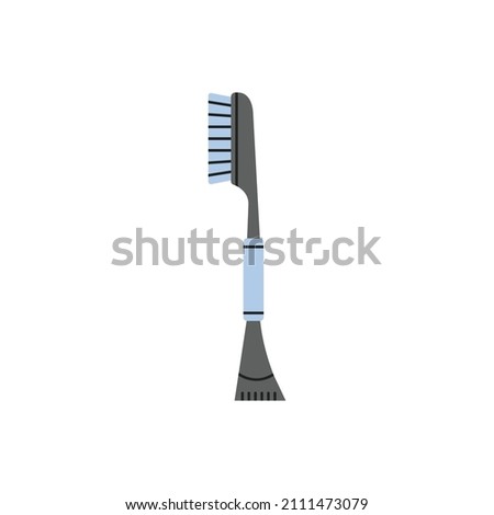 Vector illustration of snow brush and ice scraper for cars cleaning in wintertime. Snow and ice cleaning concept. Flat, hand drawn illustration isolated on white background. 