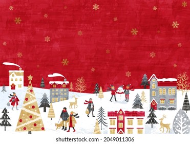 Vector illustration of snow, Christmas and people (background)