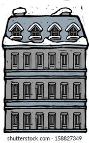 Vector illustration of a snow covered building