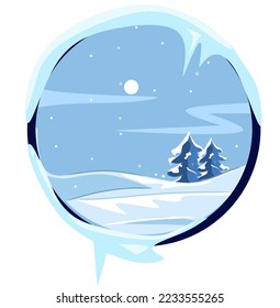 Vector illustration of a snow covered landscape with snowy house reindeer during winter 