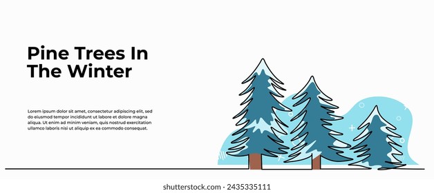 Vector illustration of snow covered trees. Modern flat in continuous line style.