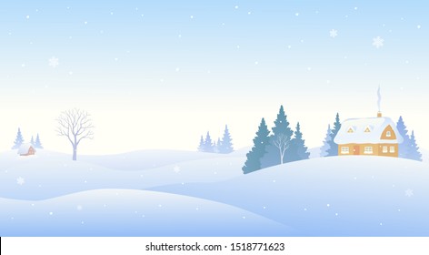 Vector illustration of a snow covered winter village, panoramic background