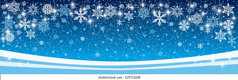 Vector illustration of snow crystals and snow fall with beautiful sparkling snow winter background