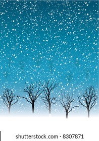 vector illustration of snow falling on forest
