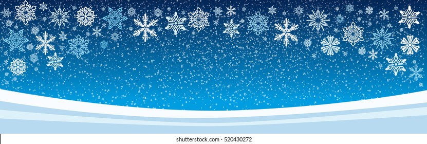 Vector Illustration With Snow Flakes And Snow Crystals In Blue And White Colors Wintry Atmosphere 