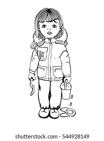  Vector Illustration. Snow and a girl. Contour.