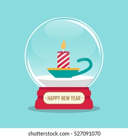 vector illustration of snow globe with candle inside. EPS