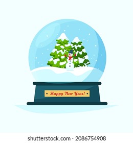 Ilustración vectorial con globo de nieve en estilo de caricatura para el saludo, la publicidad, el afiche o la tarjeta de invierno