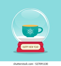 vector illustration of snow globe with cup inside. EPS