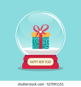 vector illustration of snow globe with gift box inside. EPS