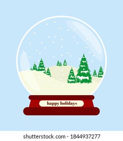 ilustración vectorial del globo de nieve con inscripción de vacaciones felices. Símbolos de Año Nuevo y navidad. Ilustración vectorial