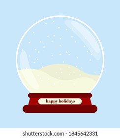 vector illustration of snow globe with happy holidays inscription. Cute symbols of new year and christmas. Vector Illustration