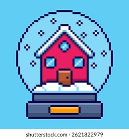 Vector Illustration of Snow Globe House with Pixel Art Design, perfect for game assets themed designs