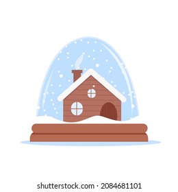 ilustración vectorial de la nieve aislada en blanco. Bola de nieve de diseño plano con casita en invierno. elemento de diseño de regalo de Navidad