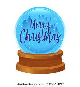 Vector illustration of snow globe with Merry Christmas text, isolated on white background