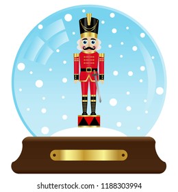 Vector illustration of a snow globe with nutcracker with sword