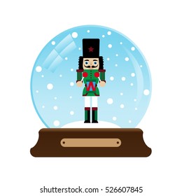 Vector illustration of a snow globe with nutcracker and drum