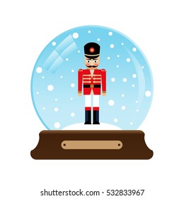 Vector illustration of a snow globe with nutcracker