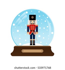 Vector illustration of a snow globe with nutcracker with sword