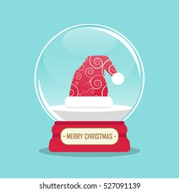 vector illustration of snow globe with santa clause hat inside. EPS
