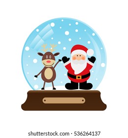 Vector illustration of a snow globe with Santa Claus and snowman