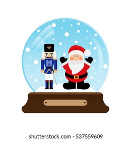 Vector illustration of a snow globe with Santa Claus and nutcracker with sword