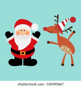 Vector illustration of a snow globe with Santa Claus and deer