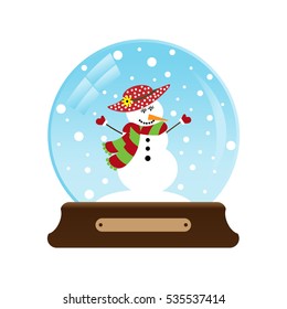 Vector illustration of a snow globe with snowman