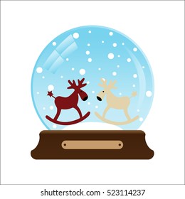 Vector illustration of a snow globe with two deers