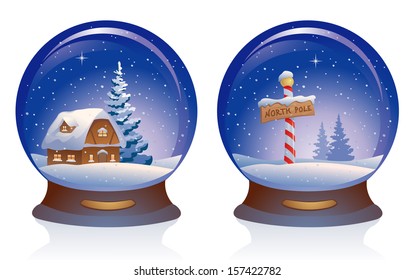 Vector illustration of snow globes, isolated on white