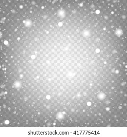 Vector Illustration Snow Isolated On A Transparent Background. Snowflakes, Snowfall. Fall Of Snow. Eps 10