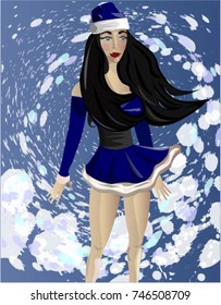Vector illustration of a Snow Maiden in a blue dress