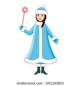 Vector illustration of snow maiden, fairy, princess. Isolated on a white background.