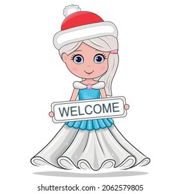 Vector illustration of snow maiden, fairy, princess. Isolated on a white background. welcome