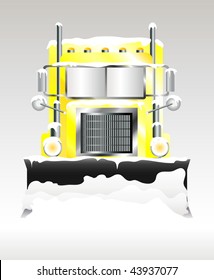 A vector illustration of a snow plough clearing heavy snowfall