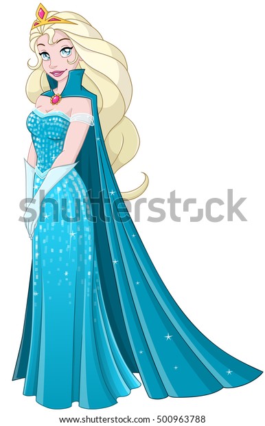 青のドレスとケープの雪姫のベクターイラスト のベクター画像素材 ロイヤリティフリー