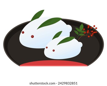 Ilustración vectorial de un conejo de nieve en una bandeja